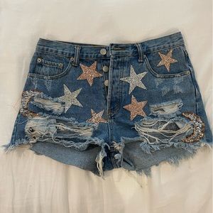 Signature 8 High Waisted Star Studded Jean Shorts